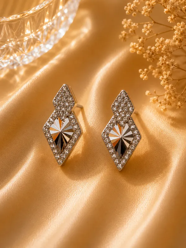 Silver_Alloy_Rhinestone_Geometric_Drop_Earrings_For_Women_Pack_Of_3