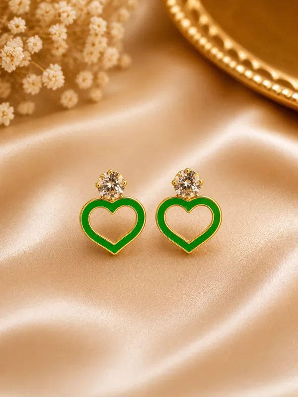 Green_Gold_Tone_Heart_Stud_Earrings_For_Women_Pack_Of_3
