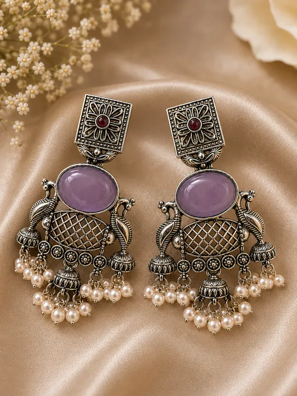 Silver_Alloy_Oxidized_Peacock_Statement_Earrings_For_Women_Pack_Of_2