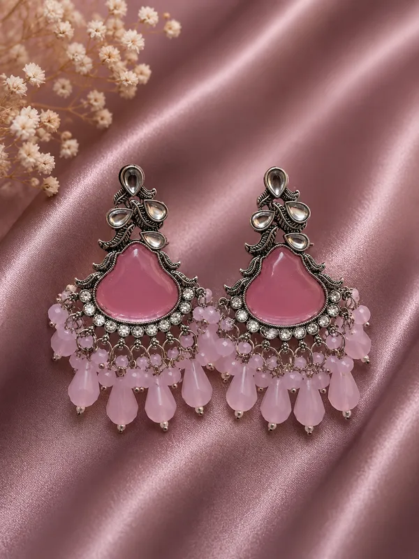 Pink_Alloy_Teardrop_Stone_Chandelier_Earrings_For_Women