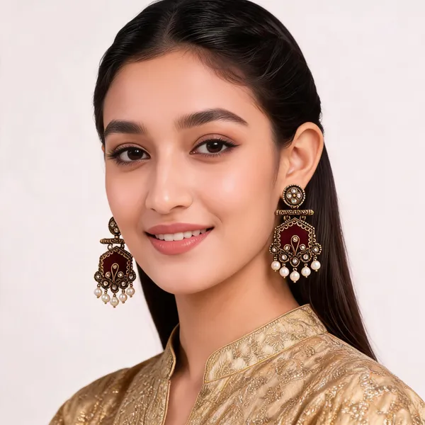 Gold_Alloy_Maroon_Stone_Statement_Jhumka_Earrings_For_Women