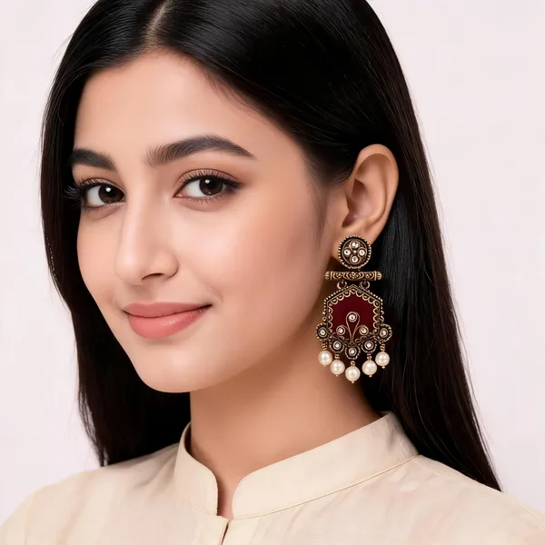 Gold_Alloy_Maroon_Stone_Statement_Jhumka_Earrings_For_Women