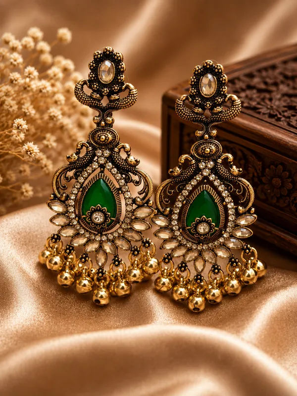 Gold_Steel_Green_Stone_Floral_Statement_Jhumka_Earrings_For_Women_Pack_Of_2