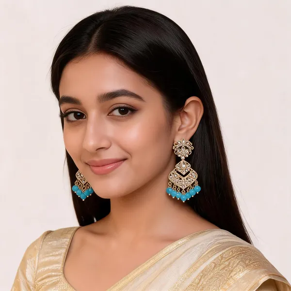 Gold_Steel_Kundan_Style_Turquoise_Chandbali_Earrings_For_Women
