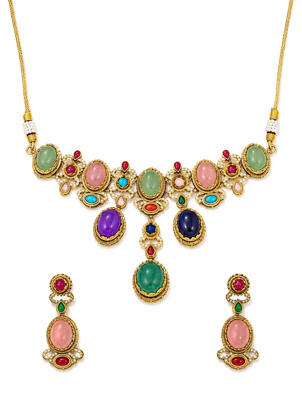 Gold_Tone_Multicolour_Stone_Necklace_Set_For_Women