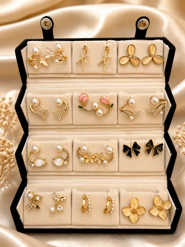 Gold_Tone_Floral_Pearl_Assorted_Earrings_Set_For_Women