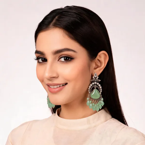 Green_Stone_Silver_Tone_Chandelier_Drop_Earrings_For_Women