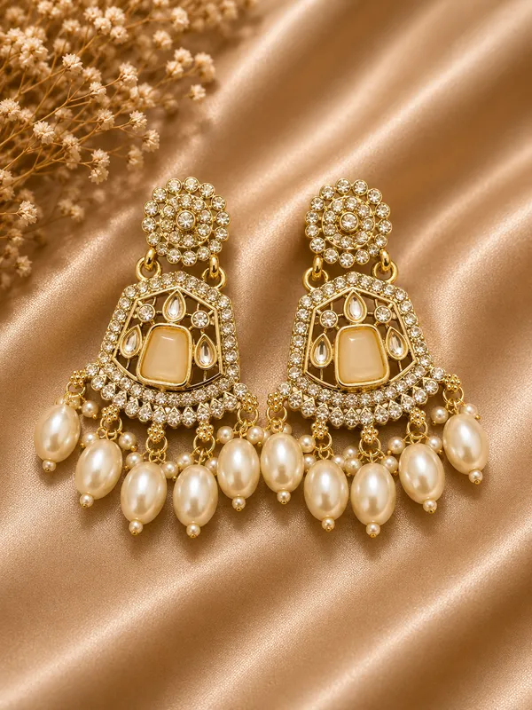 Gold_Tone_Steel_Kundan_Pearl_Drop_Earrings_For_Women