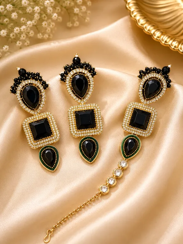 Black_Gold_Alloy_Stone_Studded_Earrings_And_Maang_Tikka_Set