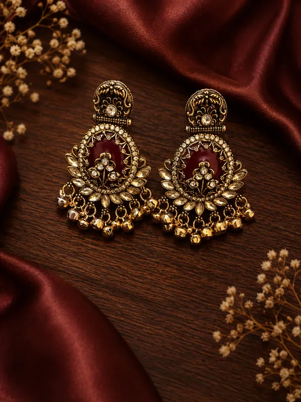 Gold_Steel_Floral_Maroon_Stone_Chandbali_Earrings_For_Women_Pack_Of_2