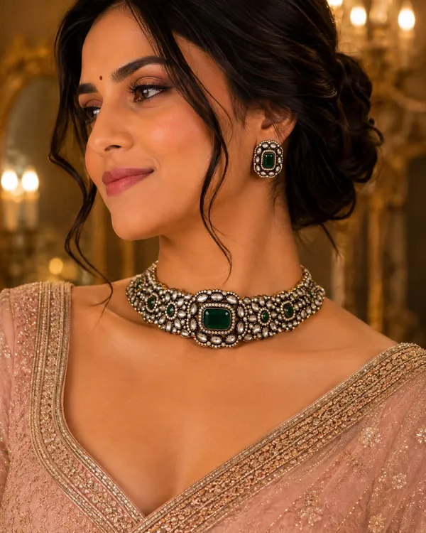 Green_Metal_And_Stone_Choker_For_Women