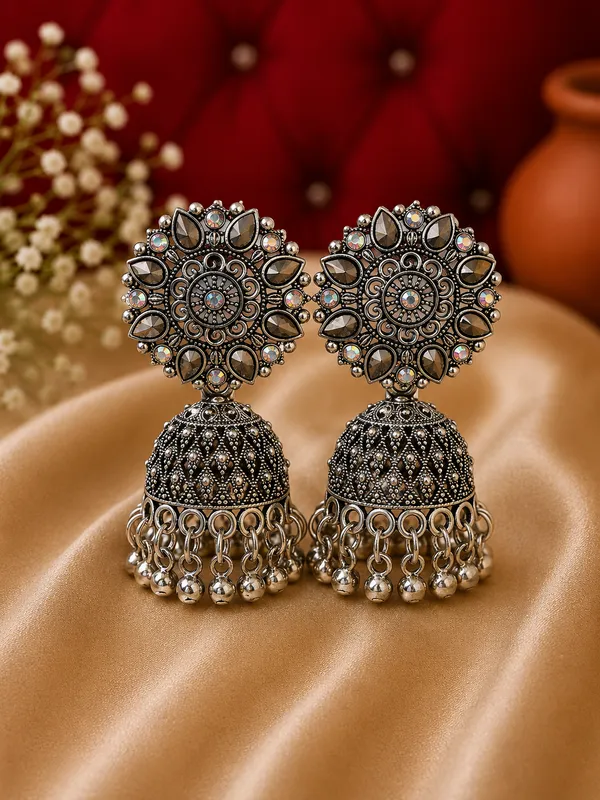 Silver_Oxidized_Alloy_Floral_Stone_Jhumka_Earrings_For_Women_Pack_Of_2