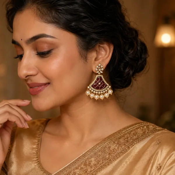 Maroon_Alloy_Pearl_Embellished_Jhumka_Earrings_For_Women