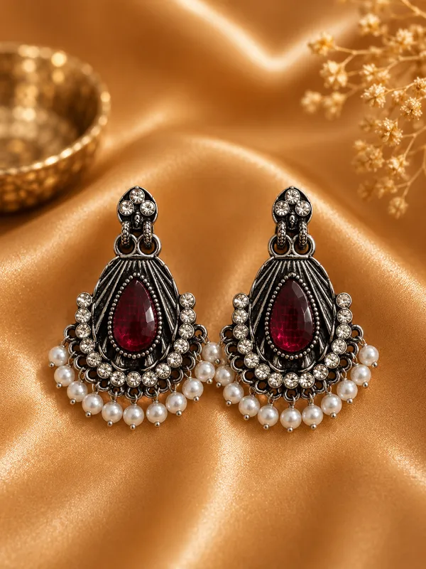 Red_Alloy_Oxidised_Stone_Drop_Earrings_For_Women_Pack_Of_2
