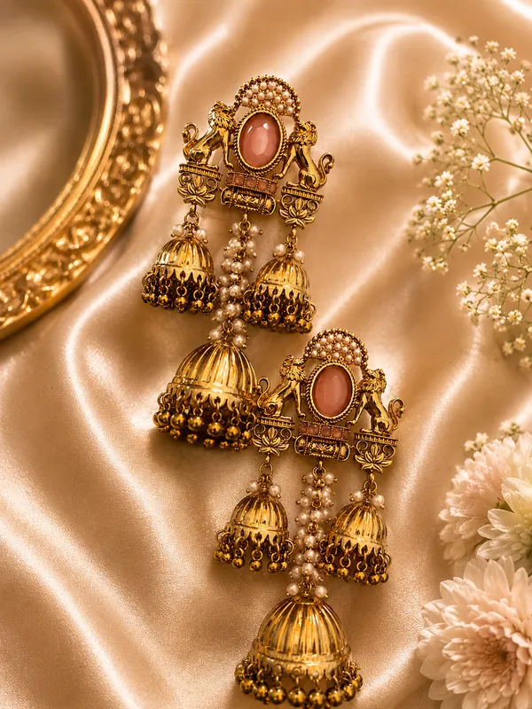 Gold_Alloy_Pink_Stone_Pearl_Jhumka_Earrings_For_Women