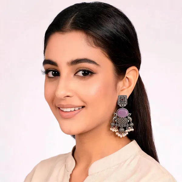 Silver_Alloy_Oxidized_Peacock_Statement_Earrings_For_Women_Pack_Of_2