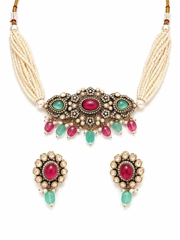 Multicolour_Stone_Beaded_Statement_Necklace_Set_For_Women