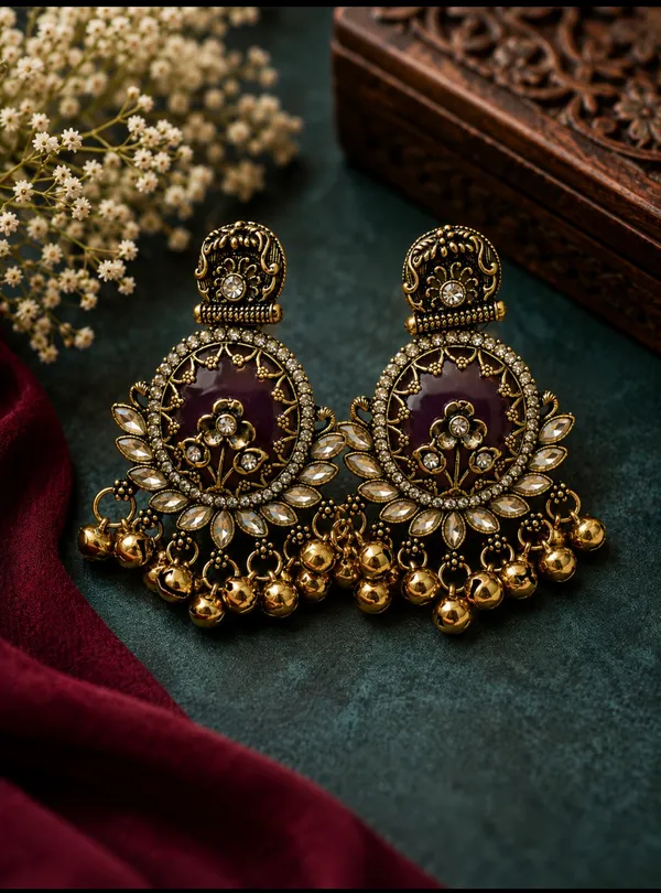 Antique_Gold_Alloy_Floral_Jhumka_Earrings_For_Women_Pack_Of_2