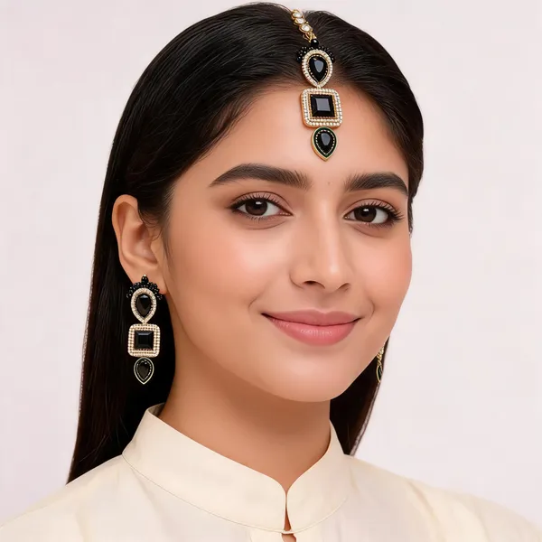 Black_Gold_Alloy_Stone_Studded_Earrings_And_Maang_Tikka_Set