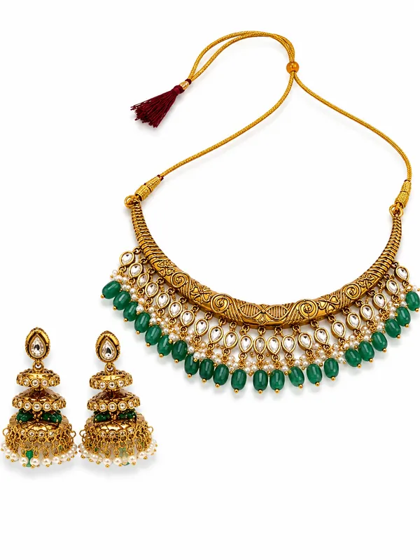 Green_Alloy_Beaded_Necklace_Set_For_Women