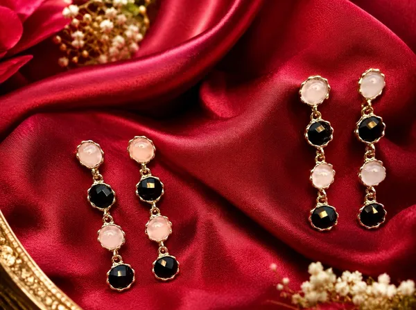 Pink_Black_Stone_Gold_Tone_Drop_Earrings_For_Women_Pack_Of_3