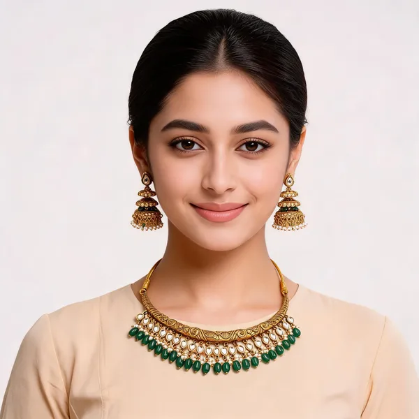 Green_Alloy_Beaded_Necklace_Set_For_Women
