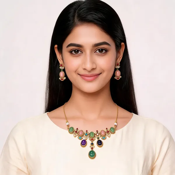 Gold_Tone_Multicolour_Stone_Necklace_Set_For_Women