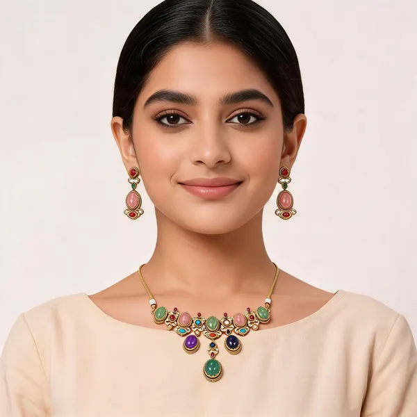 Gold_Tone_Multicolour_Stone_Necklace_Set_For_Women