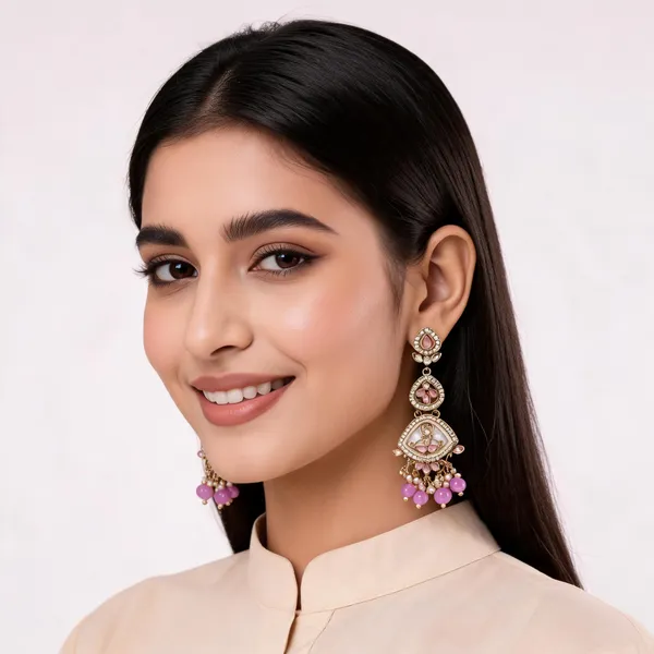 Pink_Gold_Alloy_Teardrop_Statement_Drop_Earrings_For_Women