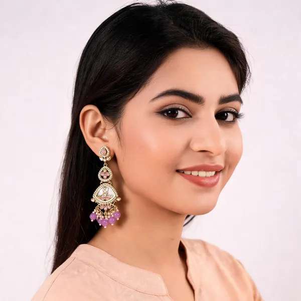 Pink_Gold_Alloy_Teardrop_Statement_Drop_Earrings_For_Women