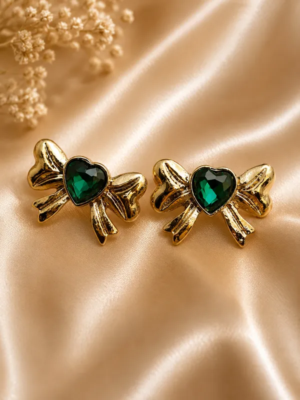 Green_Alloy_Heart_Bow_Stud_Earrings_For_Women_Pack_Of_3