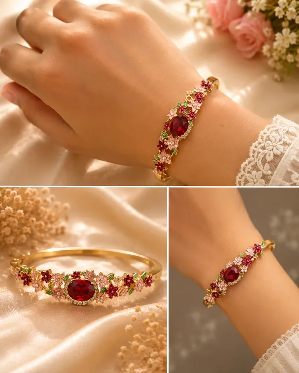 Gold_Anti_Tarnish_Floral_Embellished_Bracelet_For_Women