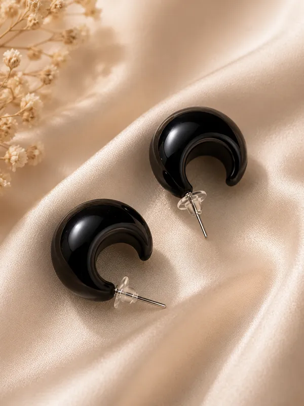Black_Glossy_Crescent_Hoop_Earrings_For_Women