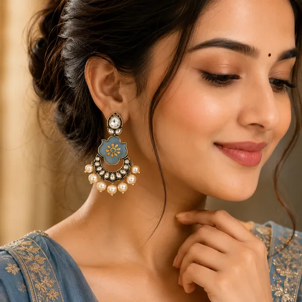 Blue_Enamel_Kundan_Pearl_Drop_Earrings_For_Women