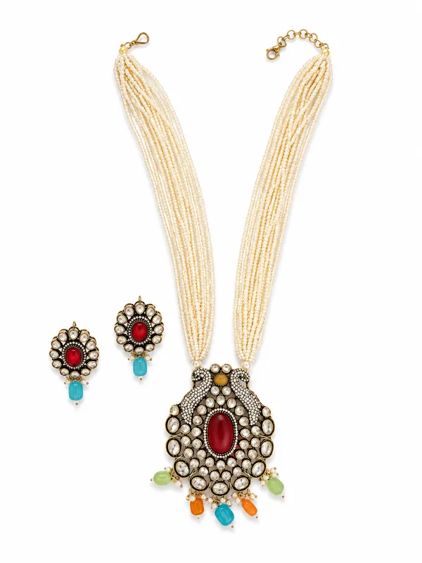 Gold_Tone_Beaded_Multi_Strand_Statement_Necklace_Set_For_Women
