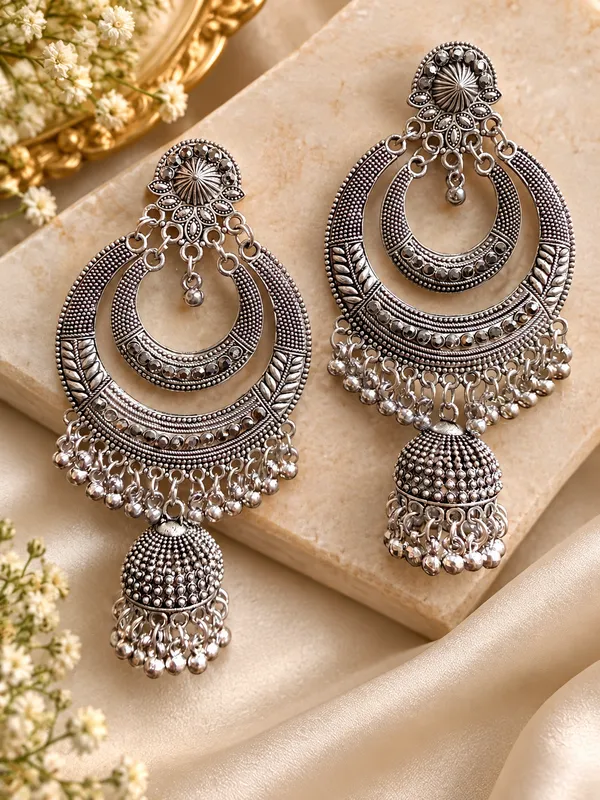 Oxidised_Silver_Chandbali_Jhumka_Earrings