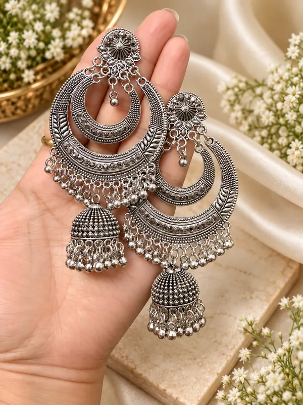 Oxidised_Silver_Chandbali_Jhumka_Earrings
