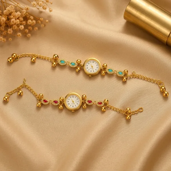 Gold_Anti_Tarnish_Stone_Accent_Bracelet_Watch_Set_For_Women