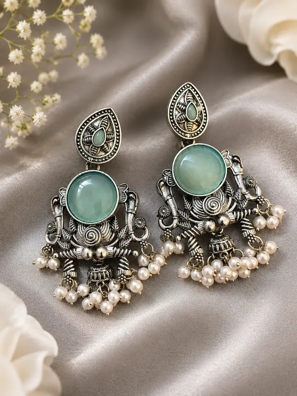 Green_Alloy_Oxidized_Silver_Pearl_Jhumka_Earrings_For_Women
