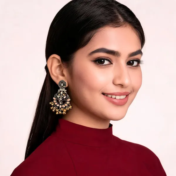 Gold_Steel_Stone_Studded_Floral_Jhumka_Earrings_For_Women_Pack_Of_2