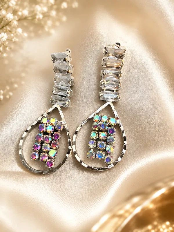 Silver_Tone_Multicolour_Crystal_Teardrop_Drop_Earrings_For_Women_Pack_Of_4