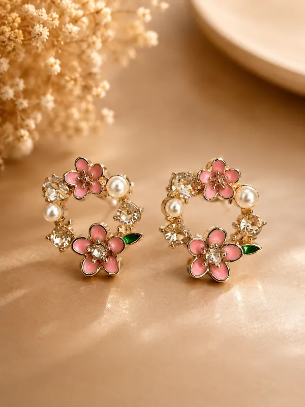 Pink_Alloy_Floral_Stone_Hoop_Earrings_For_Women_Pack_Of_3
