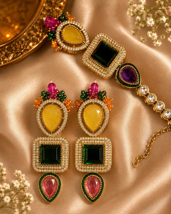 Multicolour_Gold_Alloy_Statement_Drop_Earrings_For_Women