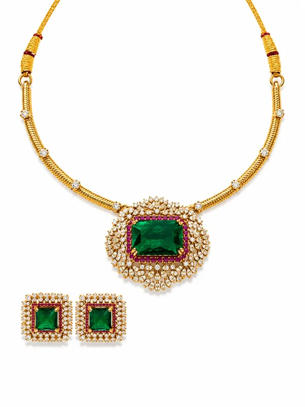 Gold_Alloy_Green_Stone_Necklace_Set_For_Women