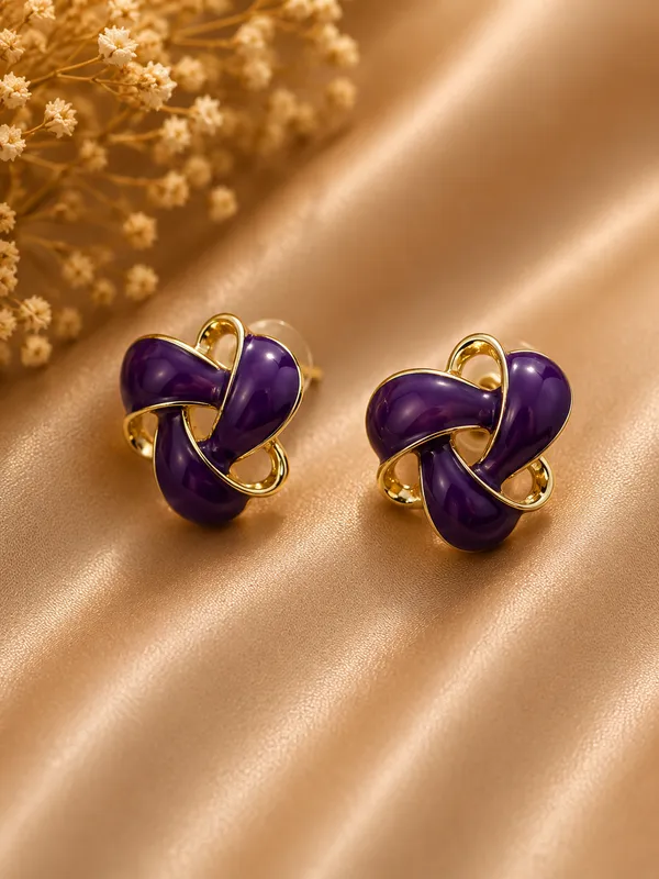 Purple_Steel_Knot_Stud_Earrings_For_Women_Pack_Of_3