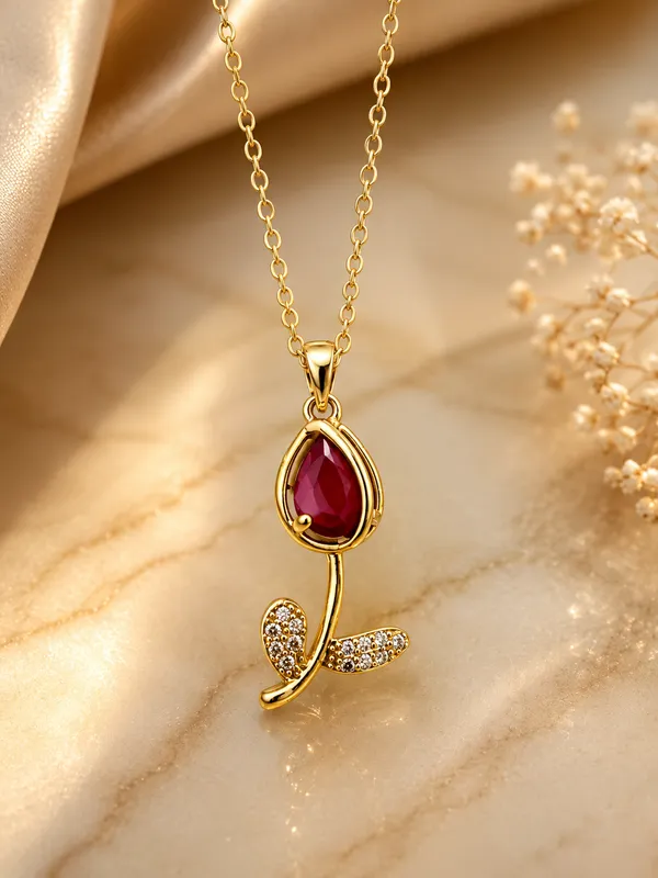Gold_Anti_Tarnish_Teardrop_Floral_Pendant_Necklace_For_Women