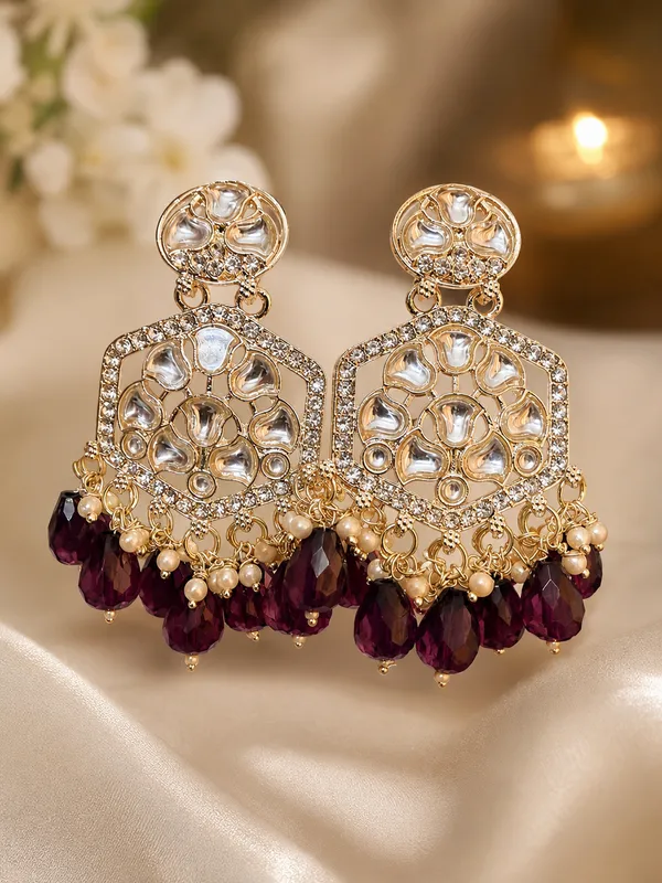 Gold_Tone_Steel_Purple_Bead_Chandelier_Earrings_For_Women