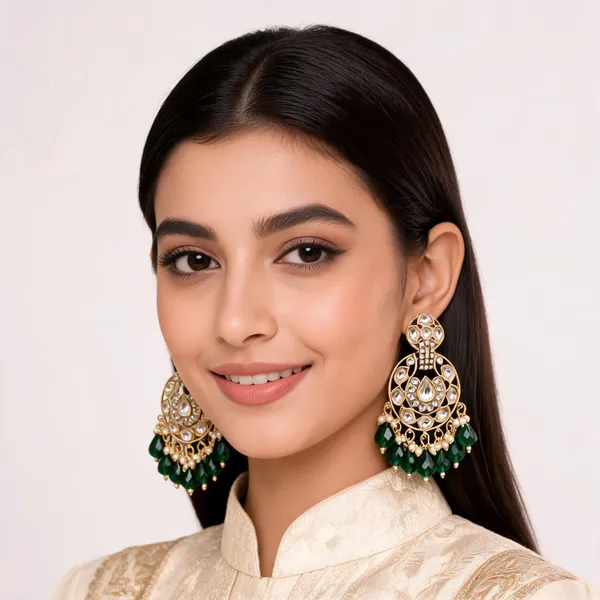 Gold_Tone_Steel_Crystal_Green_Bead_Chandelier_Earrings_For_Women