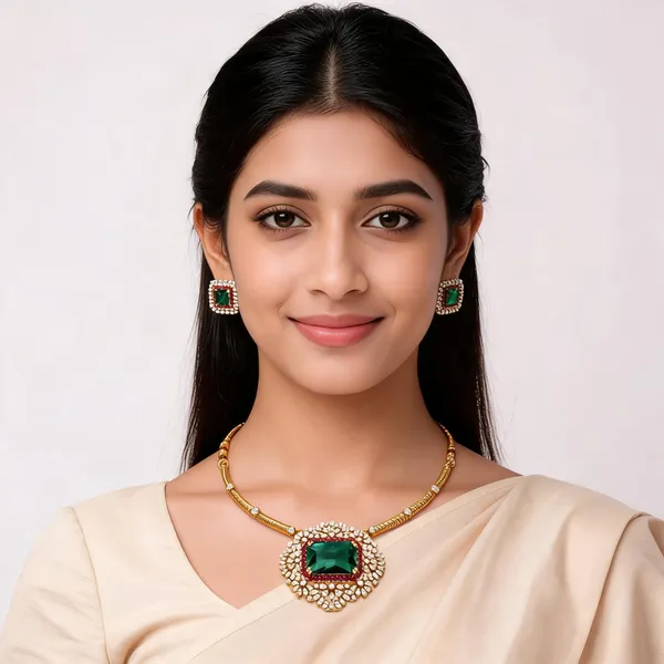 Gold_Alloy_Green_Stone_Necklace_Set_For_Women