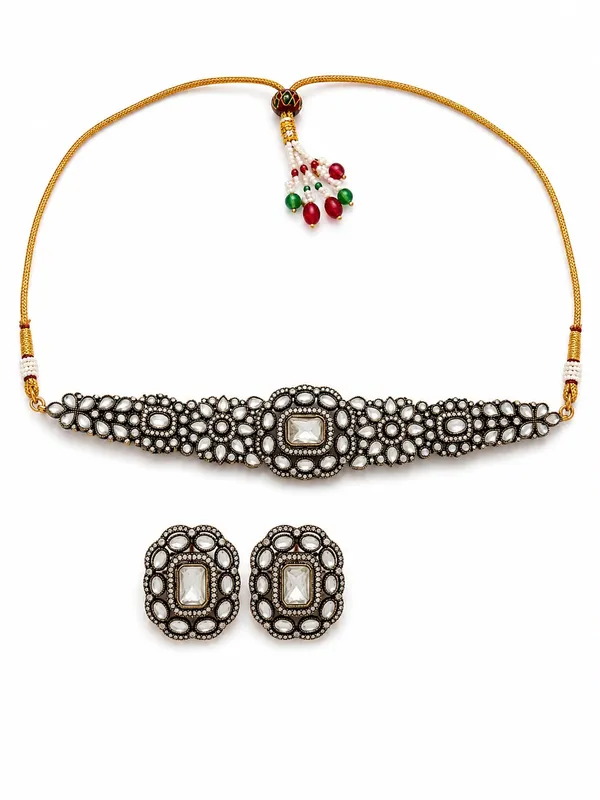 White_Metal_And_Stone_Choker_For_Women
